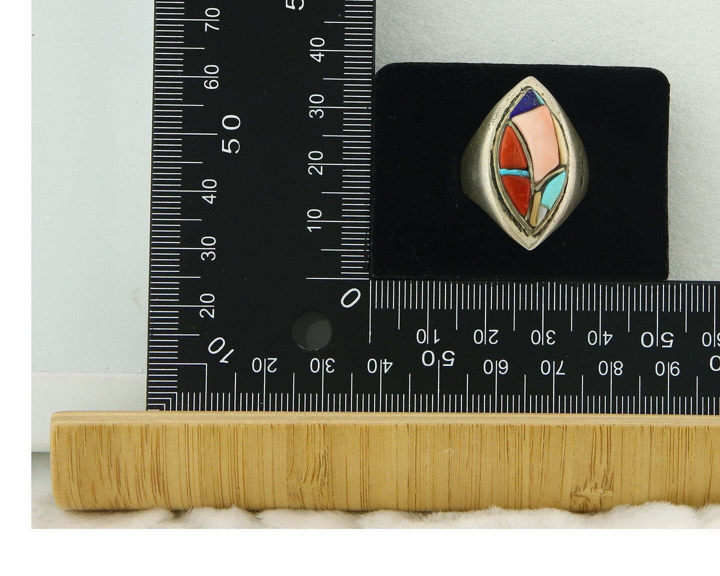 Vintage Navajo Ring 925 Sterling Natural Gemstone Signed Ken Romero Size 11