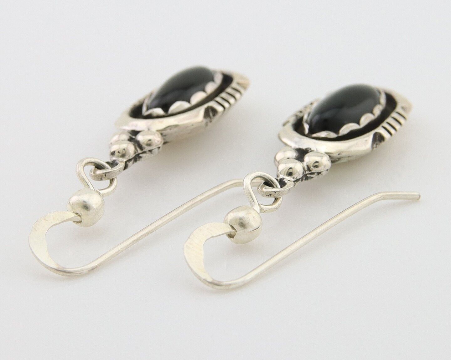 Navajo Dangle Earrings 925 Silver Natural Black Onyx Native American C.80's