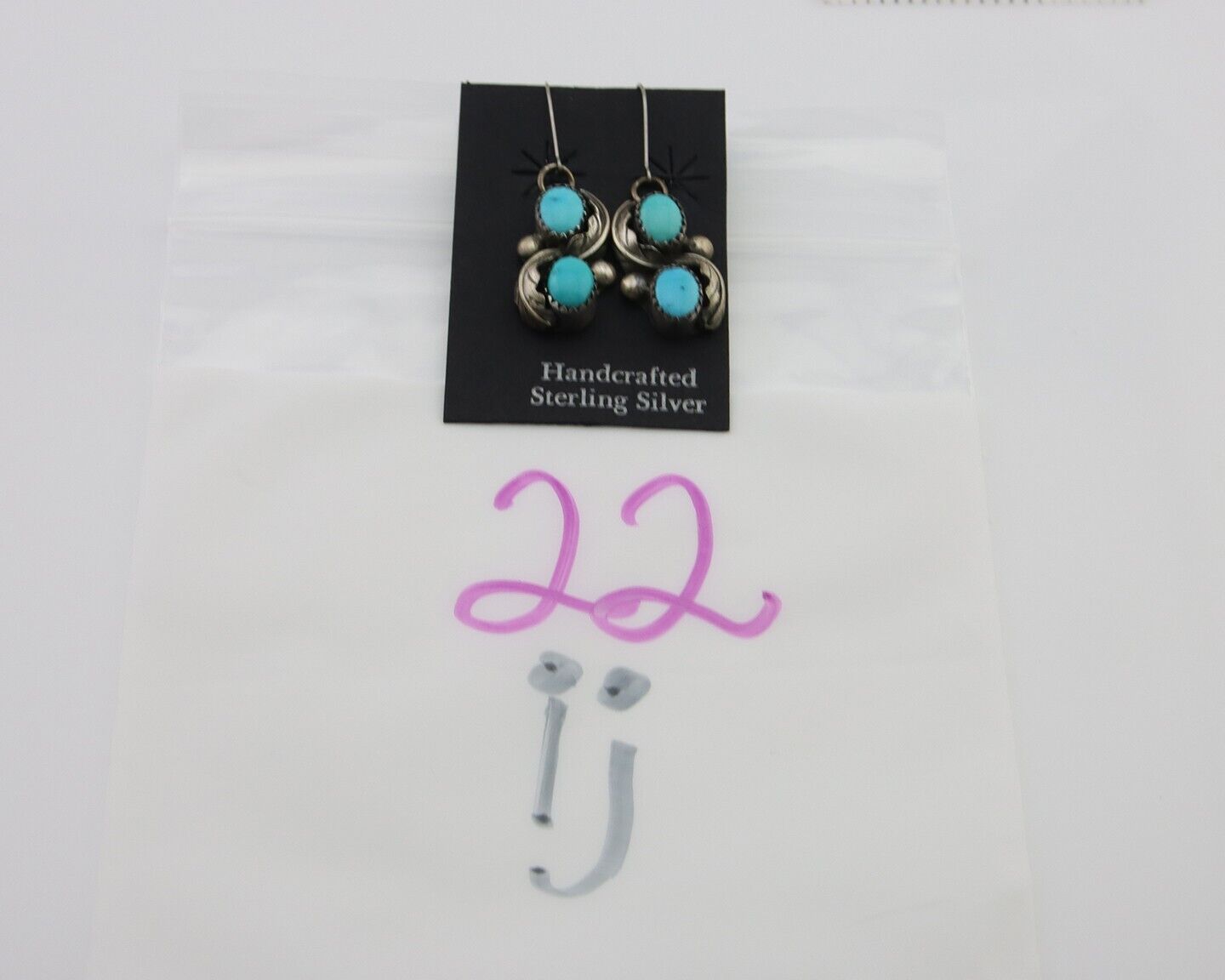 Navajo Dangle Earrings 925 Silver Natural Turquoise Native American Artist C80s