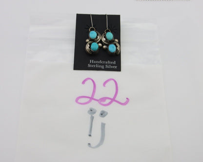 Navajo Dangle Earrings 925 Silver Natural Turquoise Native American Artist C80s