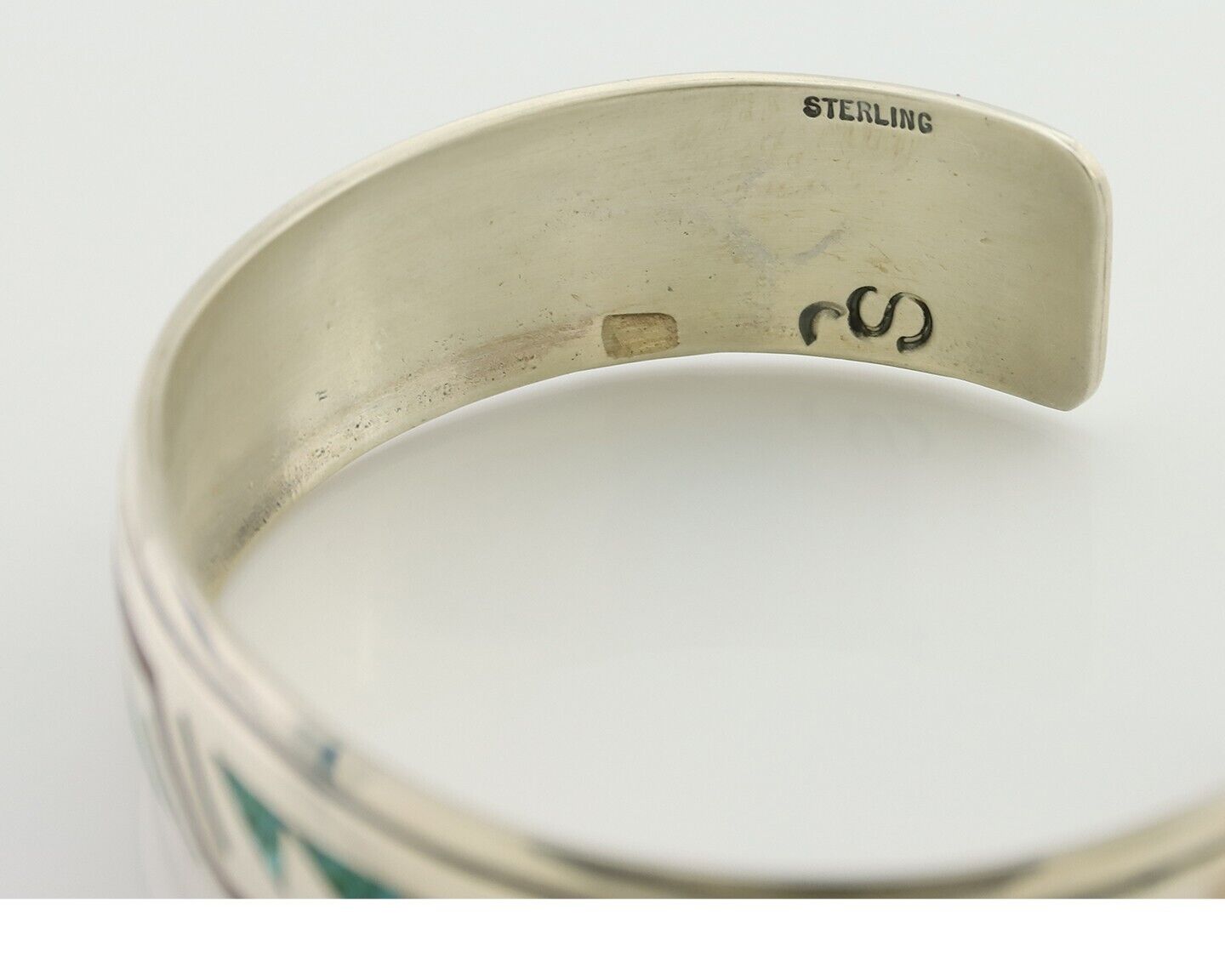 Navajo Inlay Bracelet 925 Silver Turquoise & Coral Signed Stanely Bain C.80's