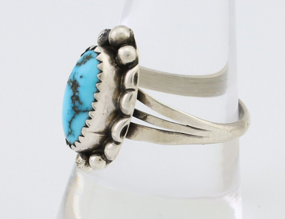 Navajo Ring 925 Silver Sleeping Beauty Turquoise Artist Signed SC C.80's