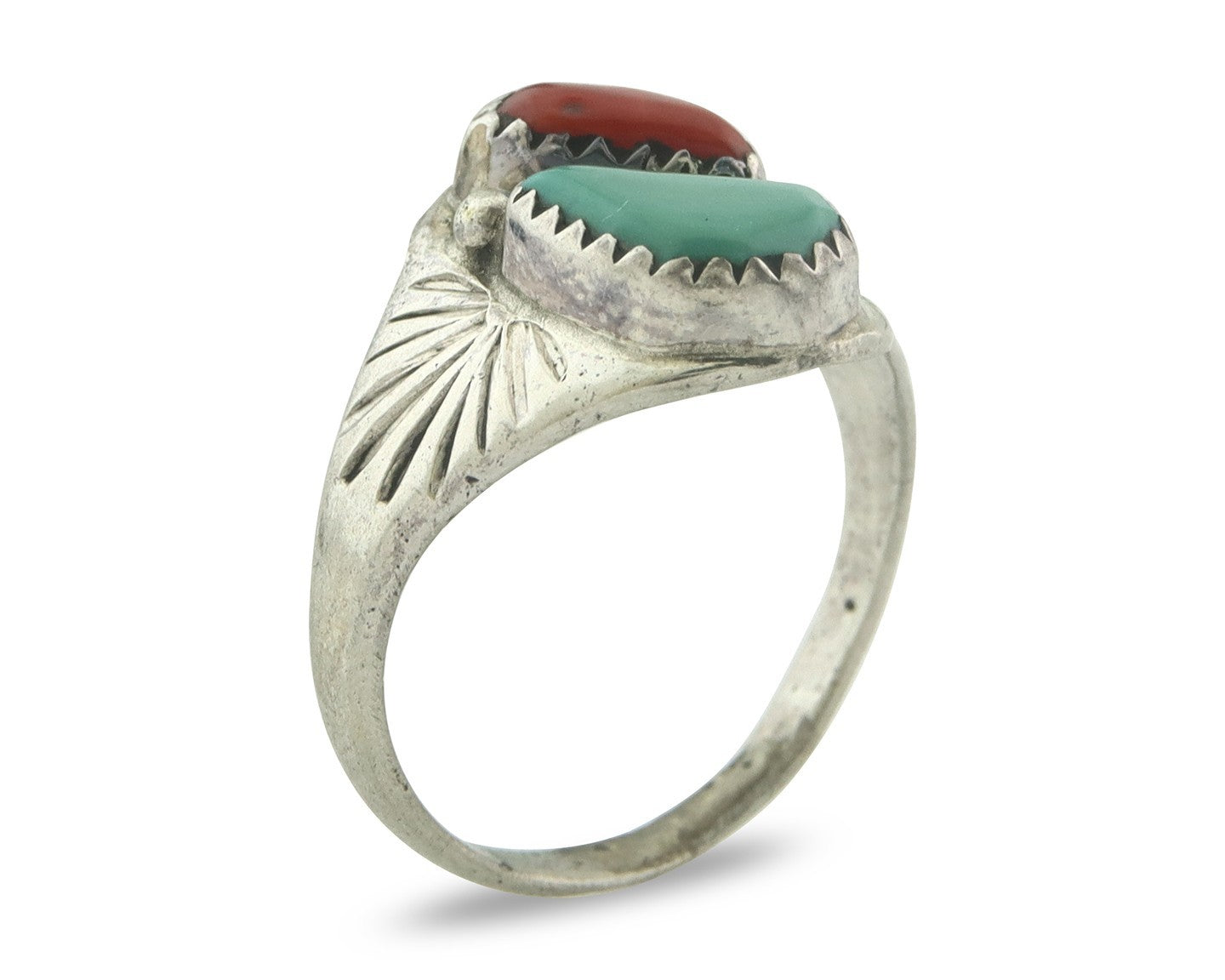 Vintage Navajo Ring 925 Sterling Silver Natural Gemstone Authentic Size 8.0