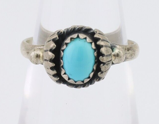 Navajo Ring 925 Silver Kingman Turquoise Native American Artist Made In 1985