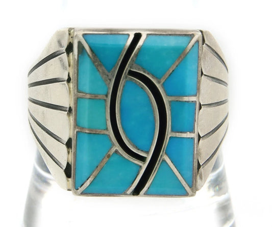 Men Navajo Ring Sterling Silver Turquoise Vintage Signed Norman Lee Size 11.25