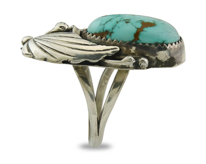 Traditional Navajo Ring Sterling Silver Authentic Turquoise Signed PM Size 7.25