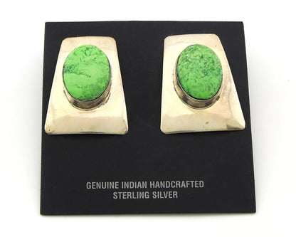 Navajo Concho Earrings Sterling Silver Gaspeite Vintage Handmade