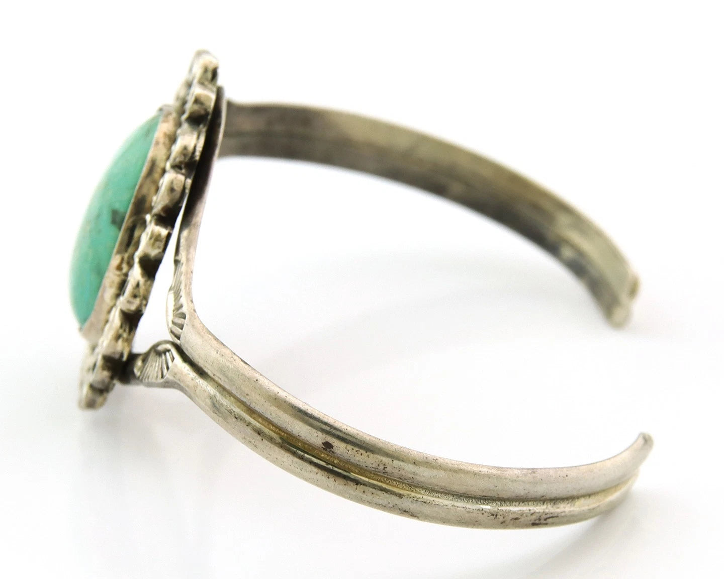 Navajo Cuff Bracelet Sterling Silver Turquoise Vintage Artist Signed LP