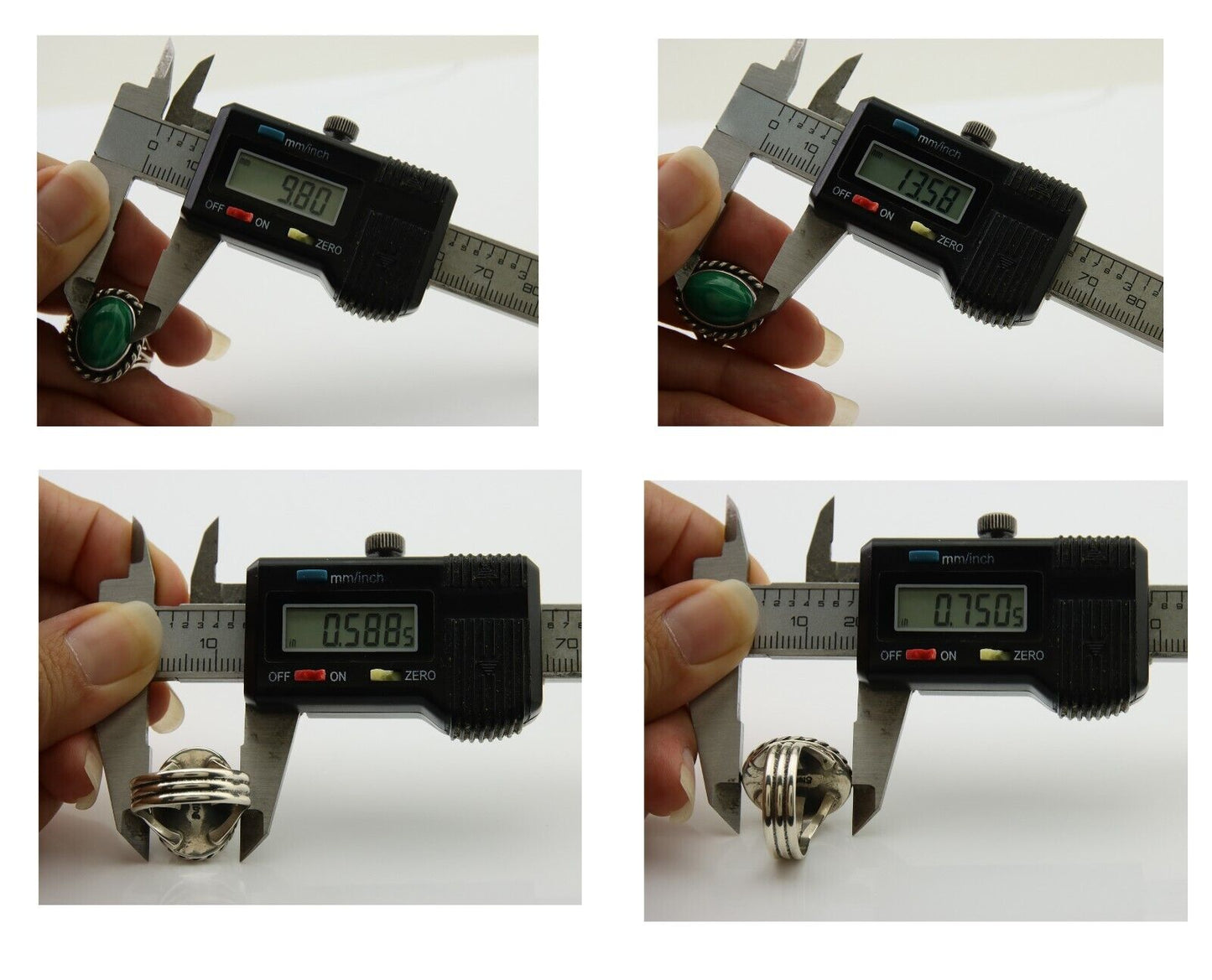 Navajo Ring 925 Silver Natural Malachite Native American Artist C.80's