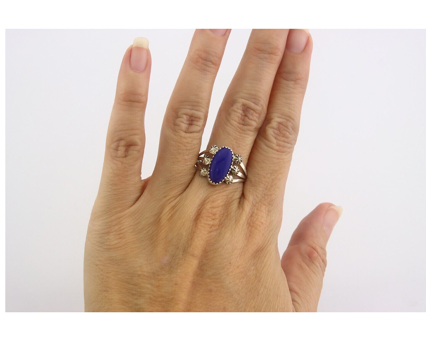 Navajo Ring 925 Sterling Natural Lapis Handmade Native Artist C.80's