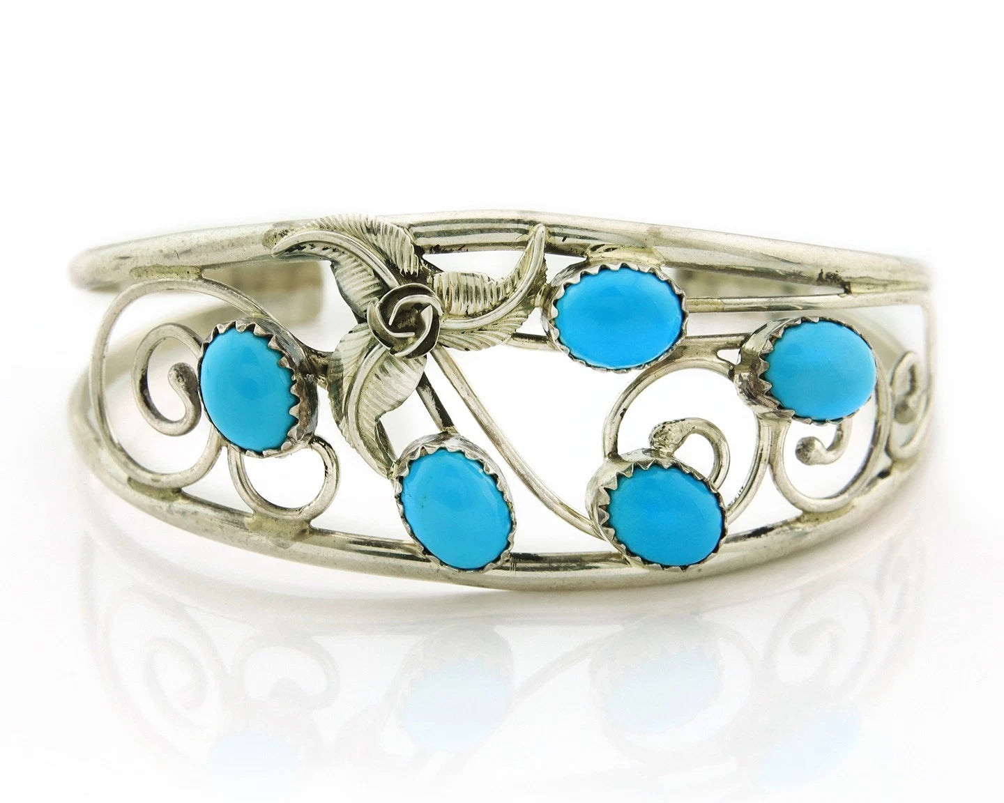 Navajo Cuff Bracelet 925 Sterling Silver Turquoise Vintage Signed SH
