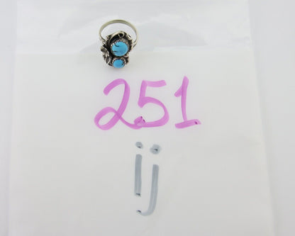 Navajo Ring 925 Silver Natural Blue Turquoise Artist Signed SC C.80's Size 3.75