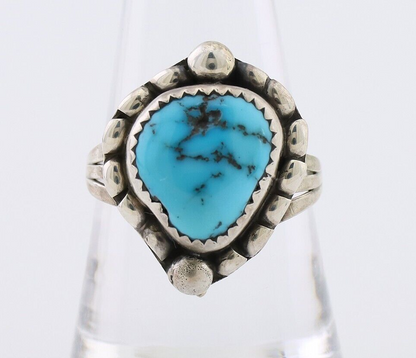 Navajo Ring 925 Silver Sleeping Beauty Turquoise Artist Signed SC C.80's