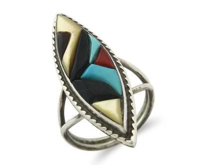 Vintage Zuni Ring 925 Sterling Silver Natural Gemstone Signed R & GT Size 6.0