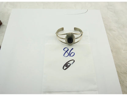 Navajo Cuff Bracelet Sterling Silver Black Onyx Handmade Vintage