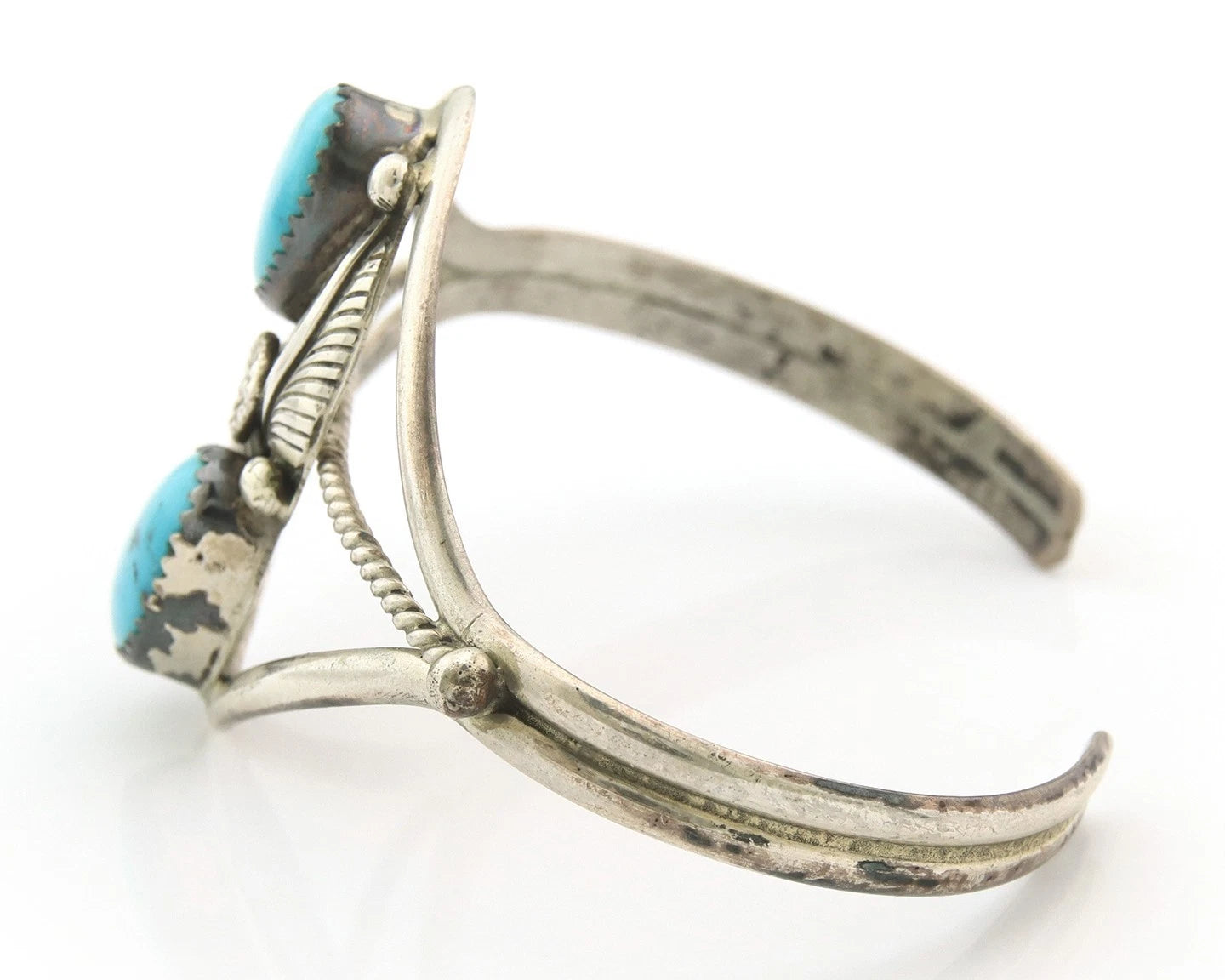 Navajo Cuff Bracelet Sterling Silver Turquoise Native Vintage Artist Signed Paul