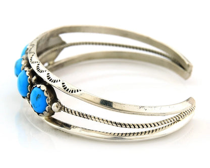 Navajo Cuff Bracelet Sterling Silver Turquoise Vintage Native Art Signed R