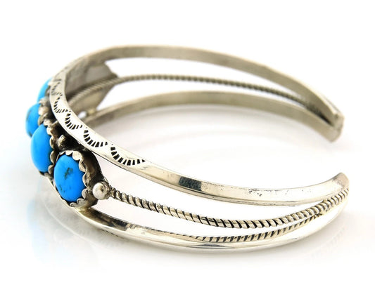 Navajo Cuff Bracelet Sterling Silver Turquoise Vintage Native Art Signed R