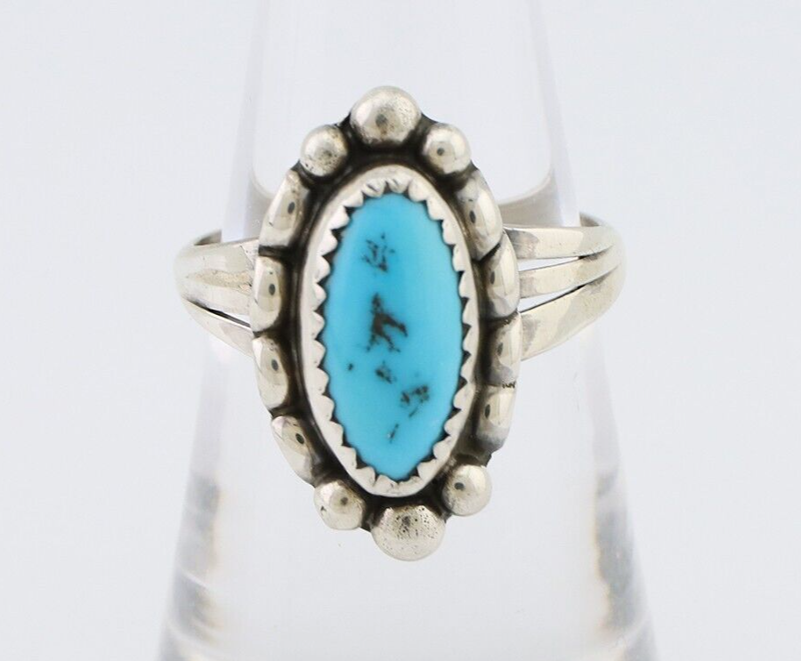 Navajo Ring 925 Silver Sleeping Beauty Turquoise Artist Signed SC C.80's