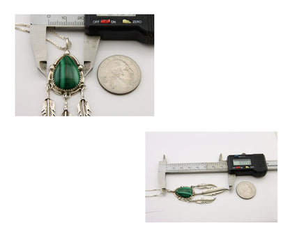Large Navajo Pendant 925 Silver Natural Malachite Native American Artist C.80's