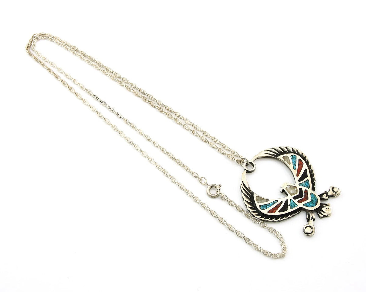 Navajo Phoenix Necklace Sterling Silver Natural Gemstone Vintage Native Artist