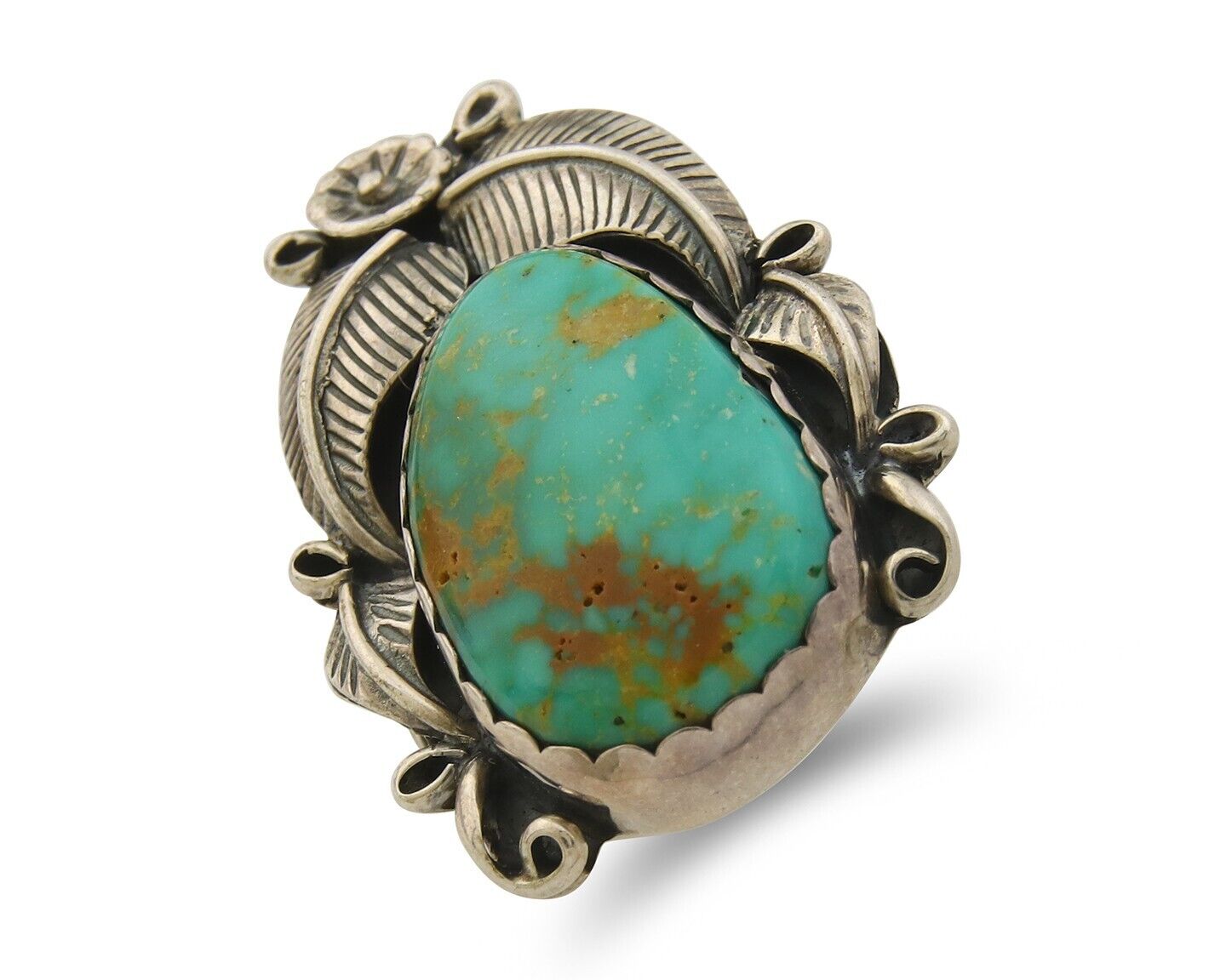 Navajo Ring 925 Sterling Natural Royston Turquoise Native Artist C.80's Size 7.0
