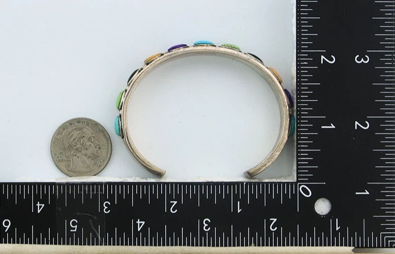 Navajo Cuff Bracelet Sterling Silver Natural Gemstone Vintage Native Artist