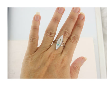 Vintage Navajo Ring 925 Sterling MOP & Turqouiuse Signed J Size 7.5