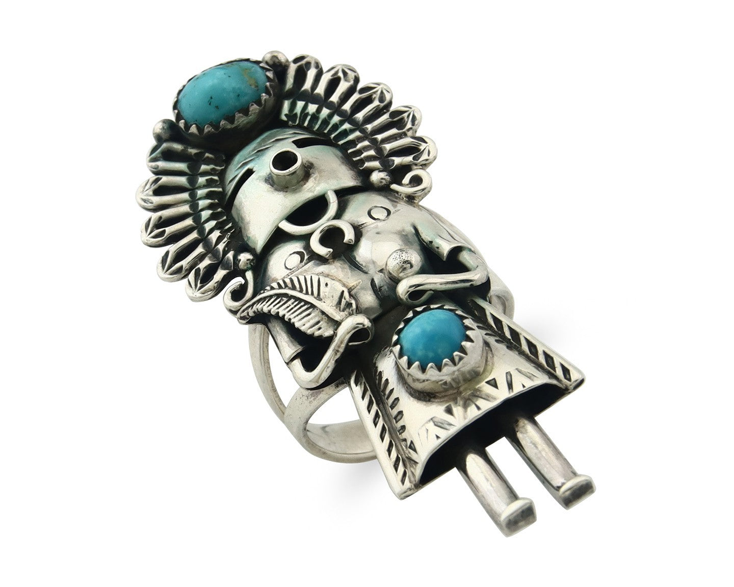 Vintage Navajo Ring 925 Silver Authentic Turquoise Signed Gomez Size 8.0