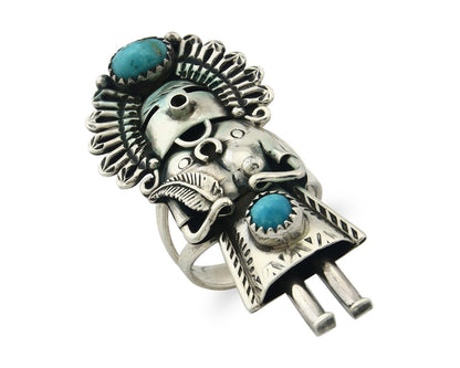 Vintage Navajo Ring 925 Silver Authentic Turquoise Signed Gomez Size 8.0