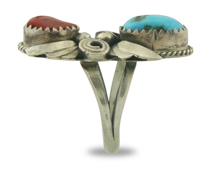 Vintage Navajo Ring 925 Sterling Natural Gemstones Signed Justin Morris Sz 5.0