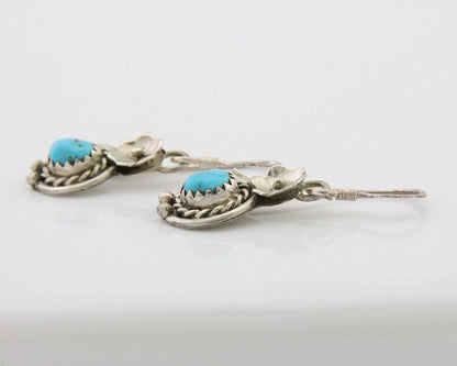 Navajo Dangle Earrings 925 Silver Natural Turquoise Artist Signed DB C.80's