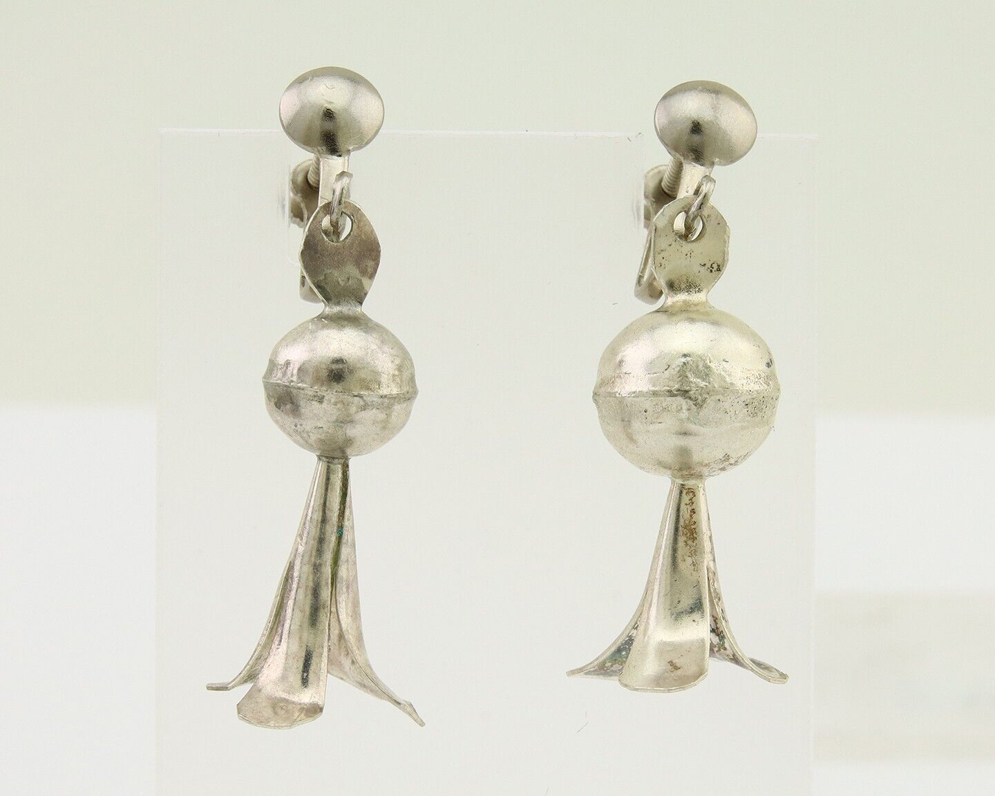 Navajo Earrings 925 Silver Squash Blossom Dangle Native American Artist C.80's