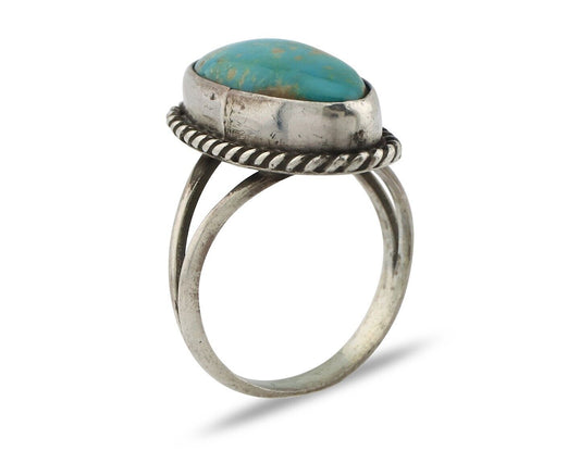 Navajo Ring .925 Silver Natural Kingman Turquoise Native American Signed C.80's