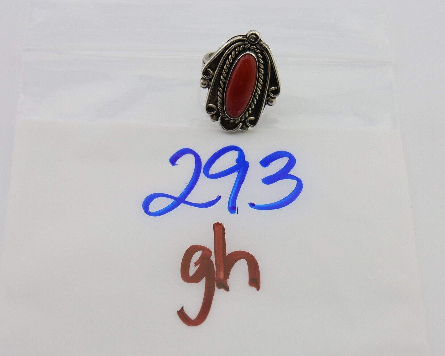 Navajo Ring 925 Silver Natural Coral Handmade Native Artist Size 5.75