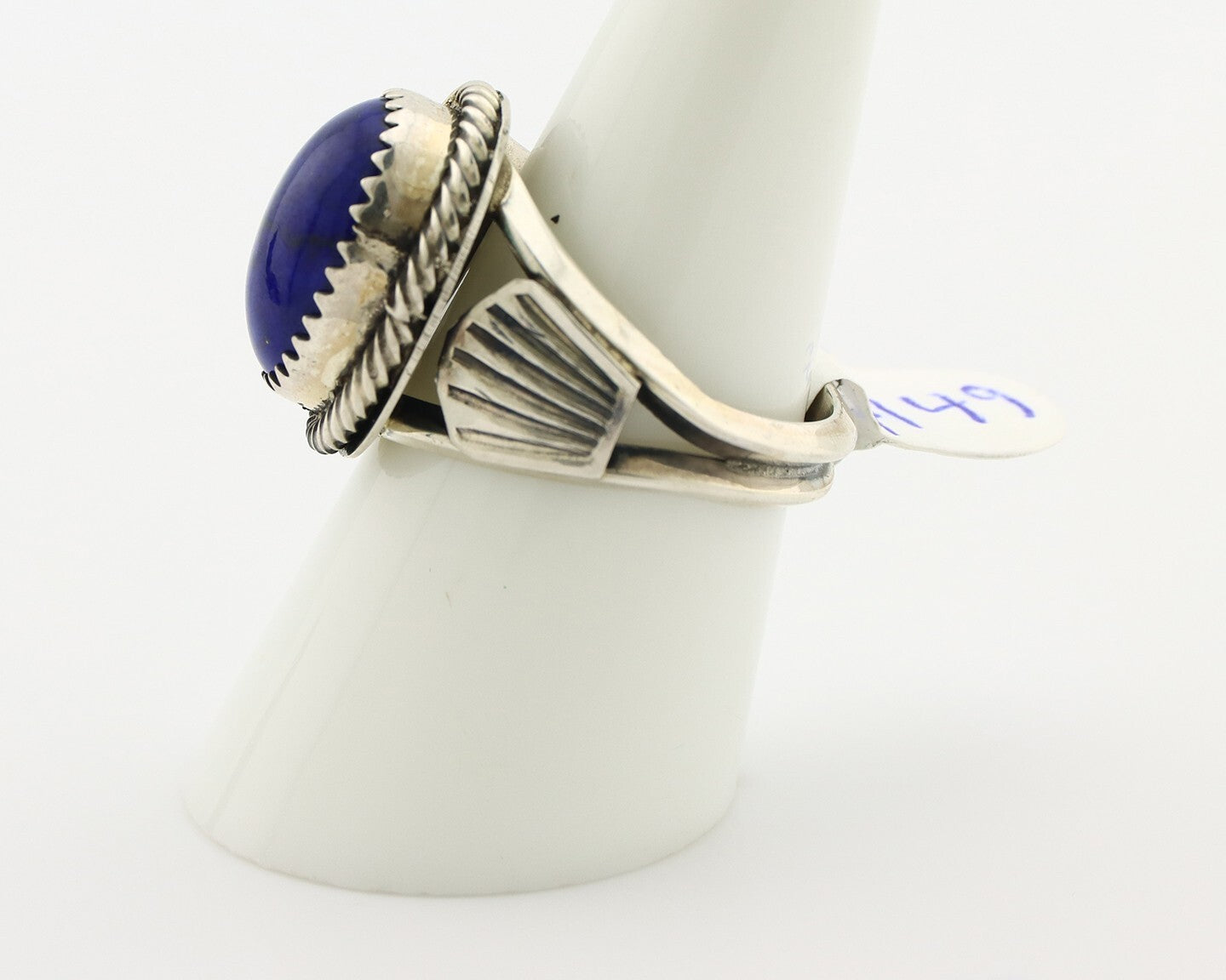 Navajo Ring 925 Silver Lapis Hand Stamped Native American Artist C.80's