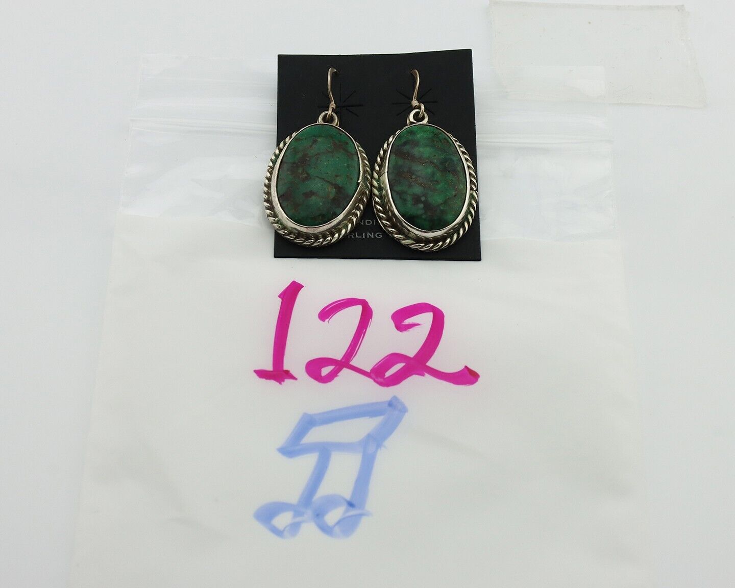 Navajo Earrings 925 Silver Natural Green Turquoise Native Artist C.80's