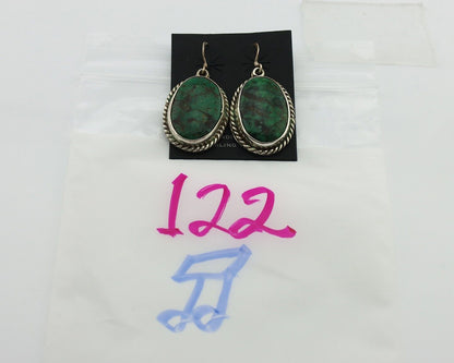 Navajo Earrings 925 Silver Natural Green Turquoise Native Artist C.80's