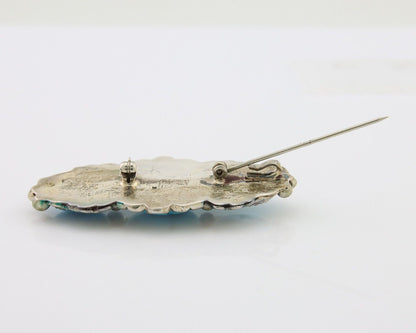 Navajo Pin 925 Silver Natural Blue Turquoise Artist Signed Billie Eagle C.80's
