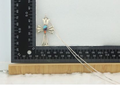 Navajo Cross Necklace Sterling Silver Authentic Natural Gemstones Signed M