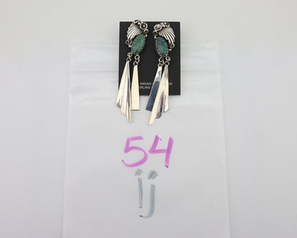 Navajo Dangle Earrings 925 Silver Natural Green Turquoise Artist Signed M.S C80s