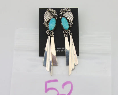 Navajo Dangle Earrings 925 Silver Natural Blue Turquoise Artist Signed M.S. C80s