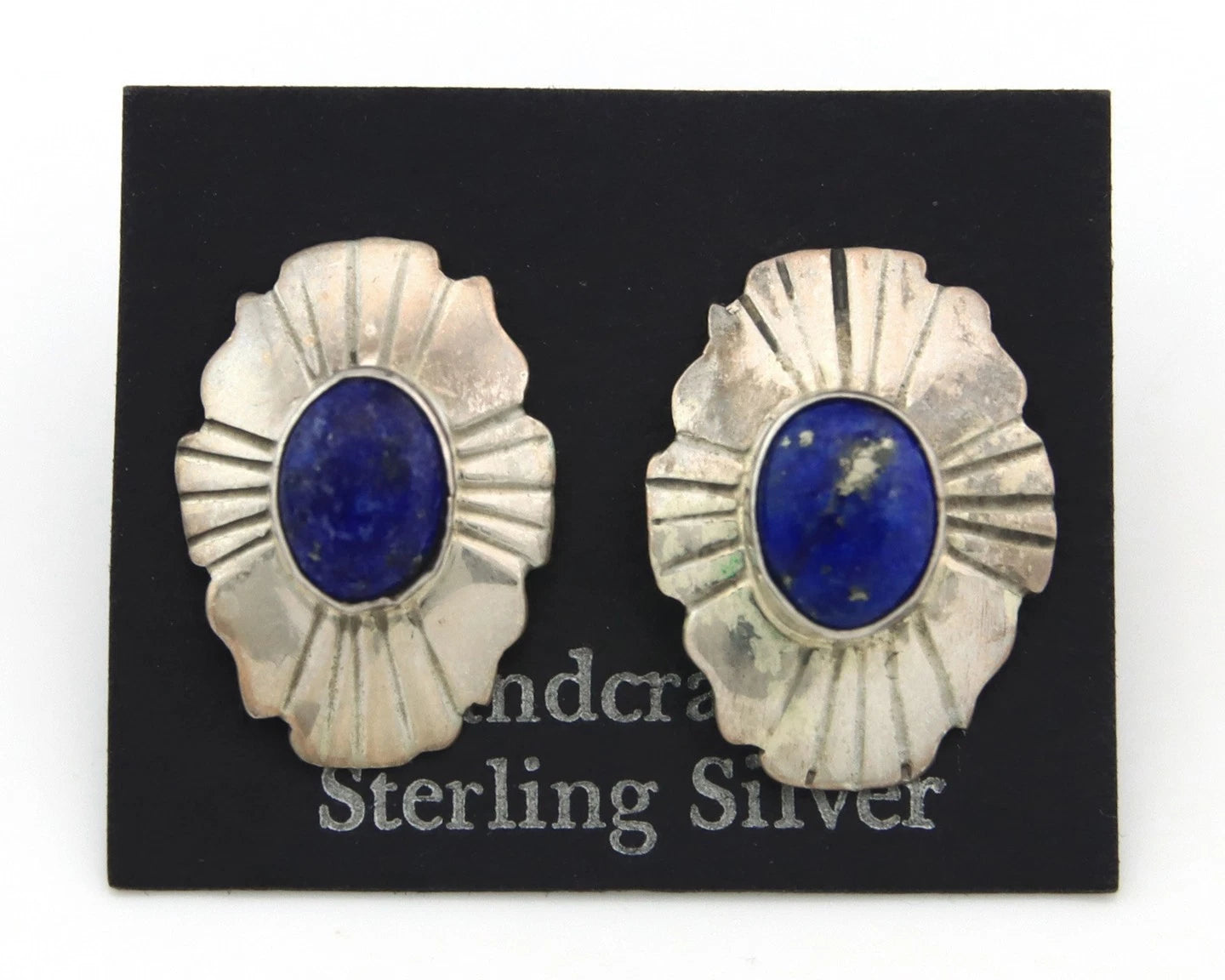 Navajo Concho Earrings Sterling Silver Natural Lapis Vintage Handmade