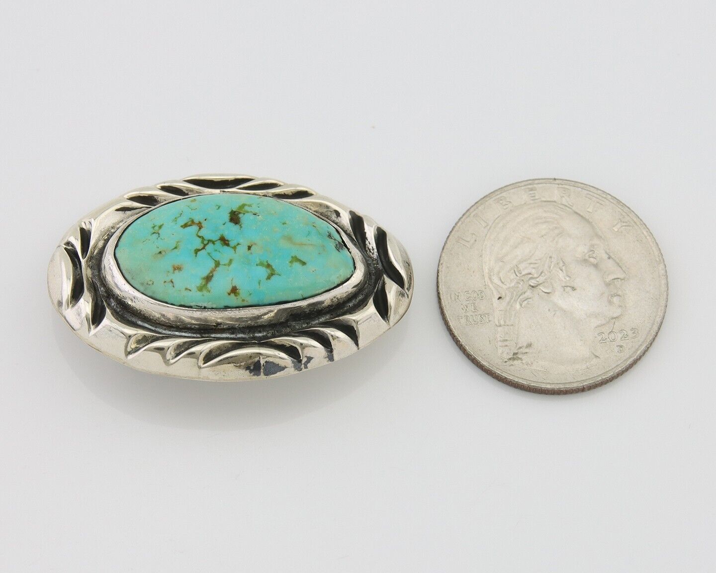 Navajo Pin 925 Silver Natural Mined Turquoise Artist Signed C Montoya C.80's