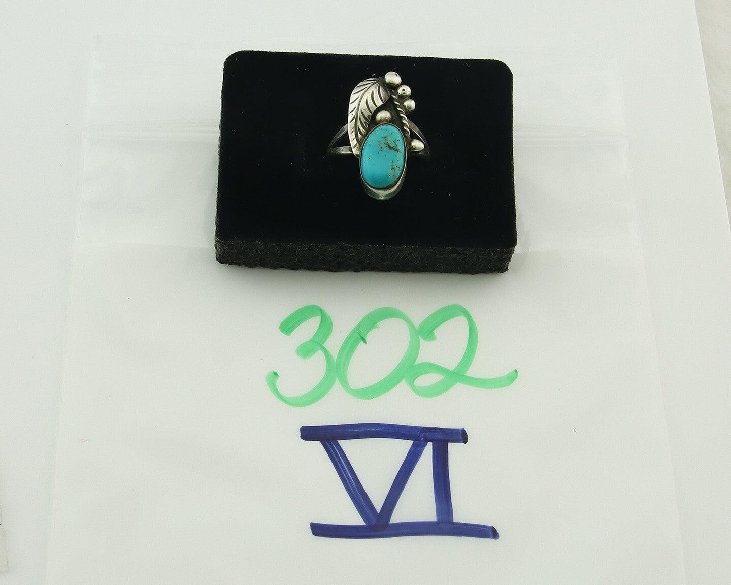 Vintage Navajo Ring 925 Sterling Silver Turquoise Handmade Signed LS Size 5.5