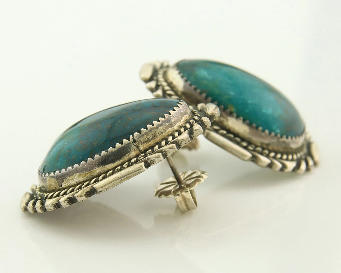 Navajo Dangle Earrings Sterling Silver Gem Grade Turquoise Vintage Handmade