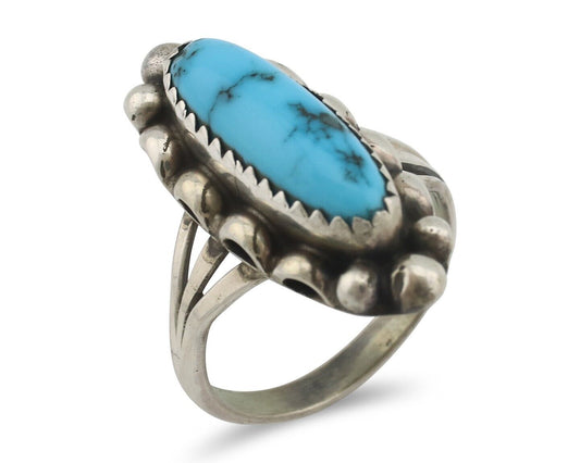 Navajo Ring .925 Silver Sleeping Beauty Turquoise Signed SkyStone Creations C80s