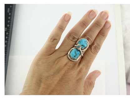 Vintage Zuni Ring 925 Sterling Silver Turquoise Signed Effie Calavasa Size 7.75