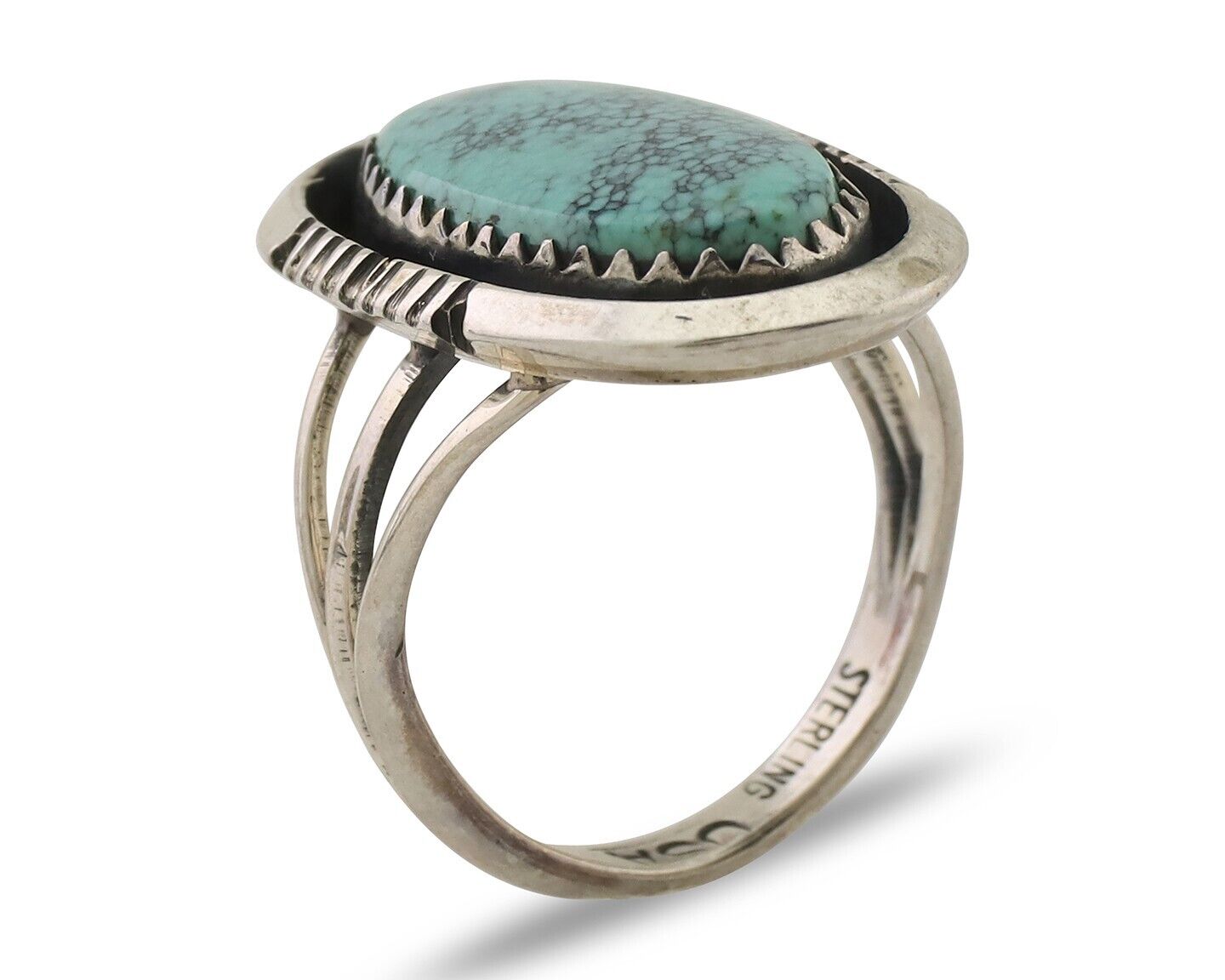 Navajo Ring 925 Silver Natural Blue Turquoise Native American Artist C.80's