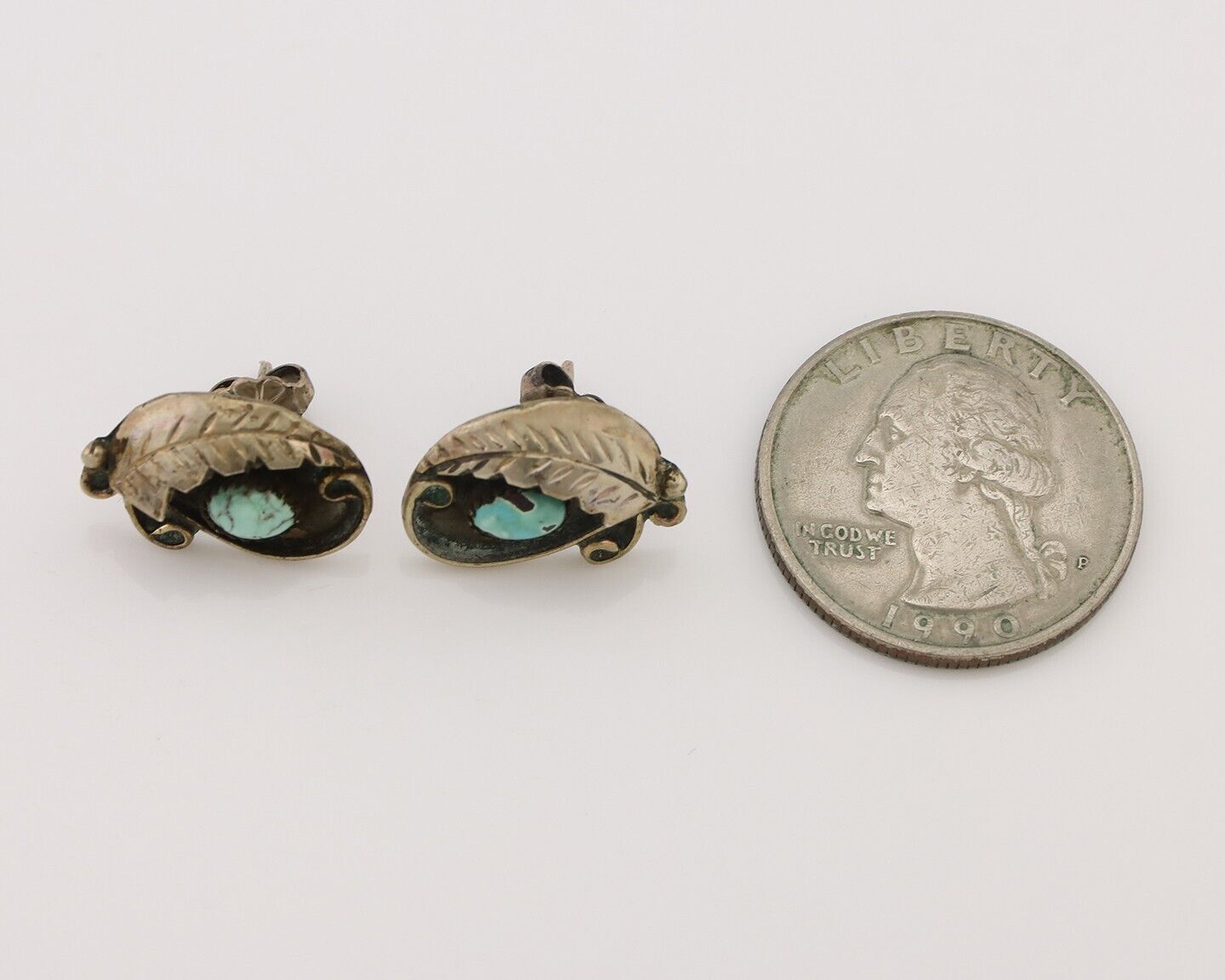 Navajo Earrings 925 Silver Natural Turquoise Native American Artist C.80's